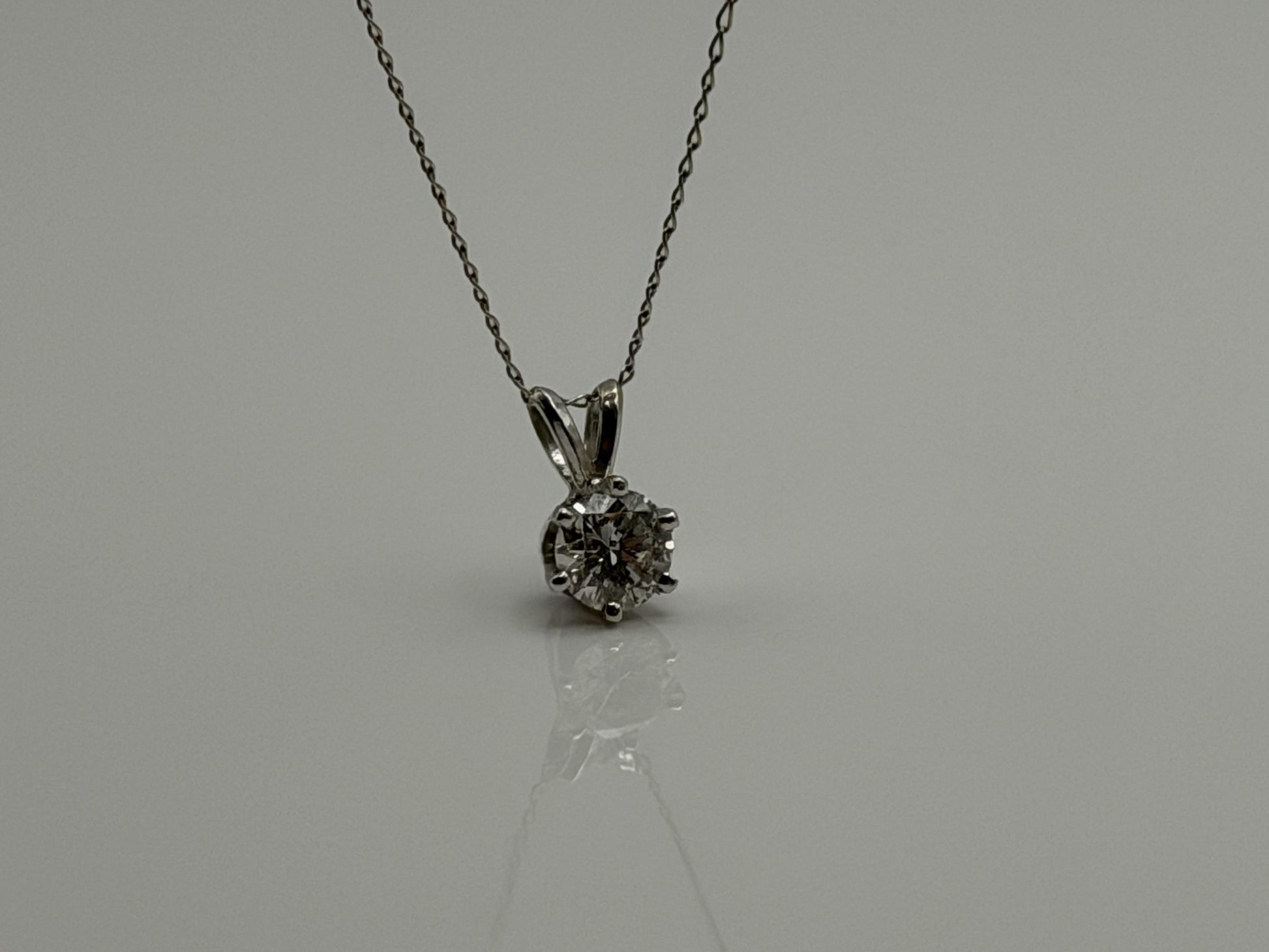 14k White Gold Solitaire 0.40ct  Diamond Necklace 20" Chain