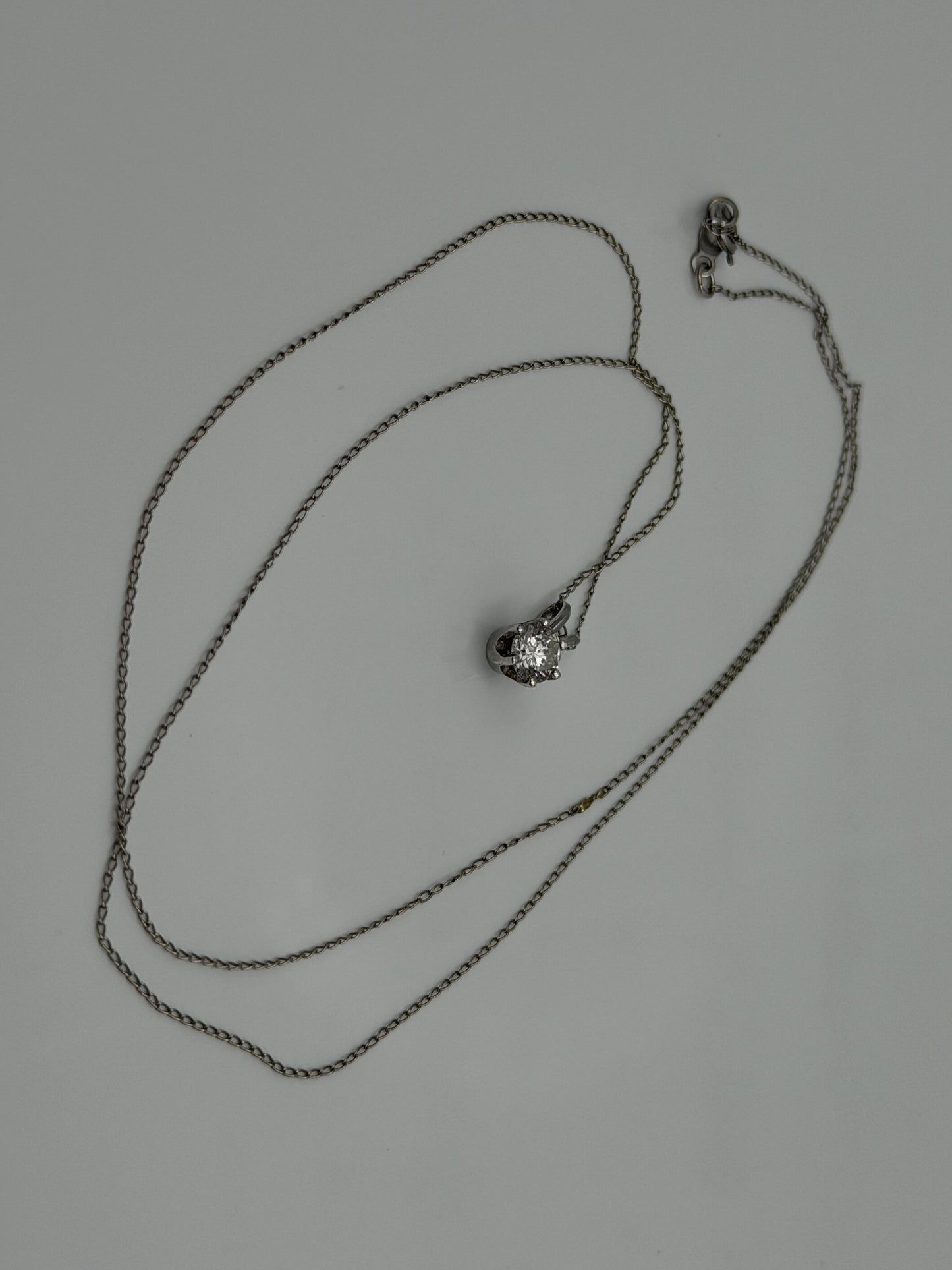 14k White Gold Solitaire 0.40ct  Diamond Necklace 20" Chain