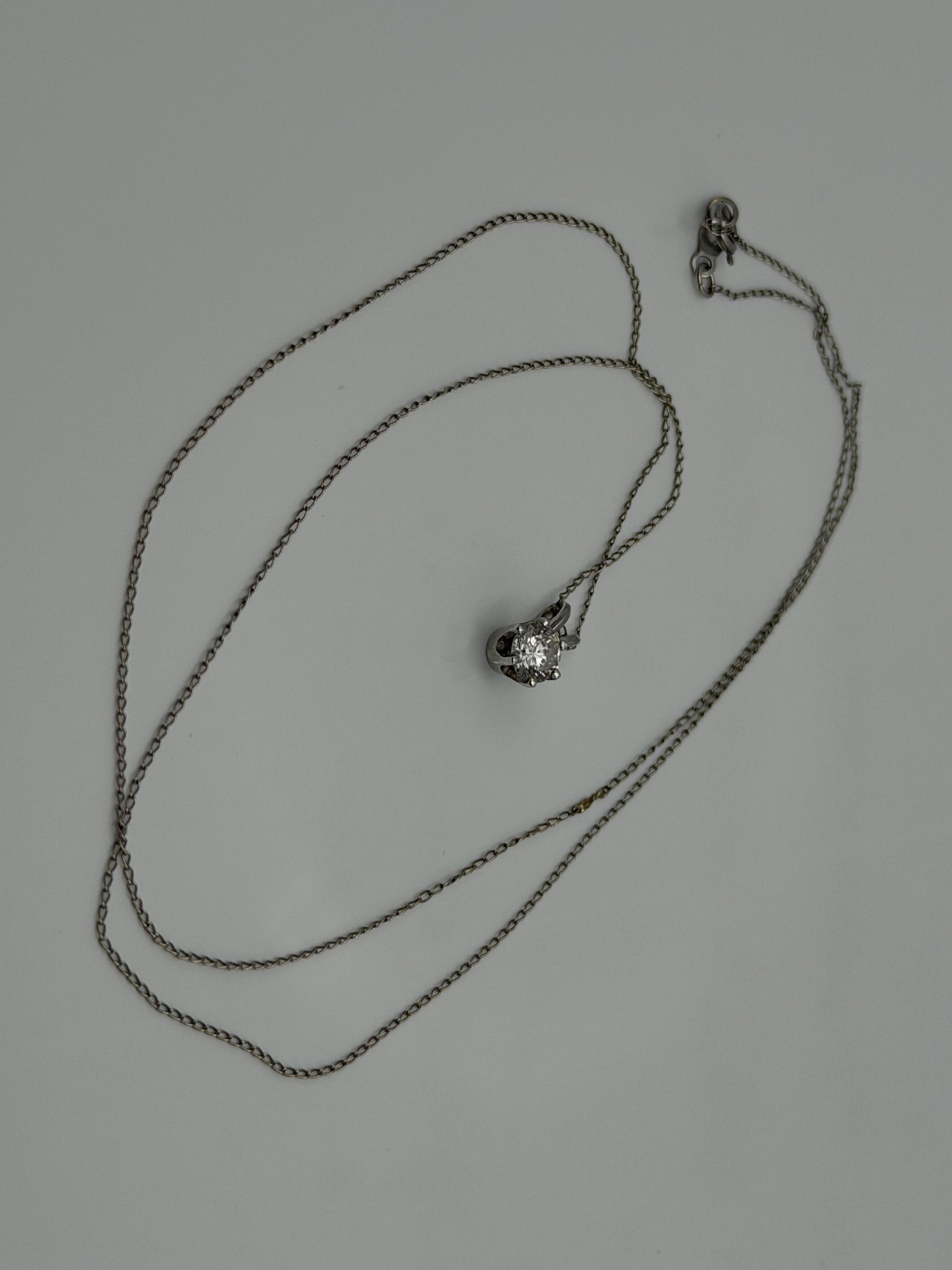14k White Gold Solitaire 0.40ct  Diamond Necklace 20" Chain