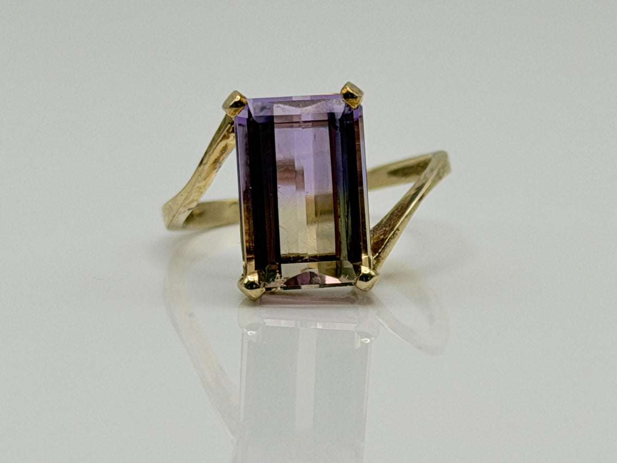 10k Vintage Emerald Cut Ametrine Ring Purple Yellow Cocktail Ring