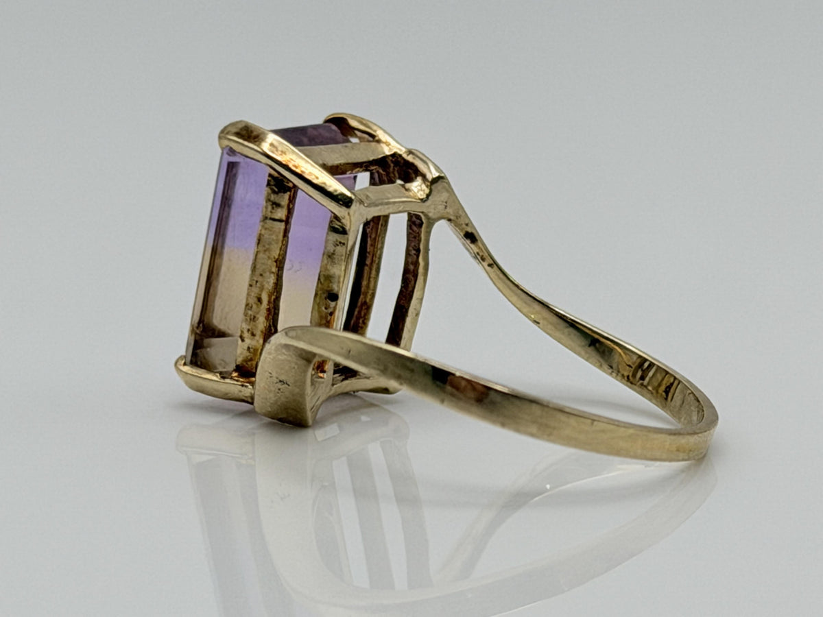 10k Vintage Emerald Cut Ametrine Ring Purple Yellow Cocktail Ring