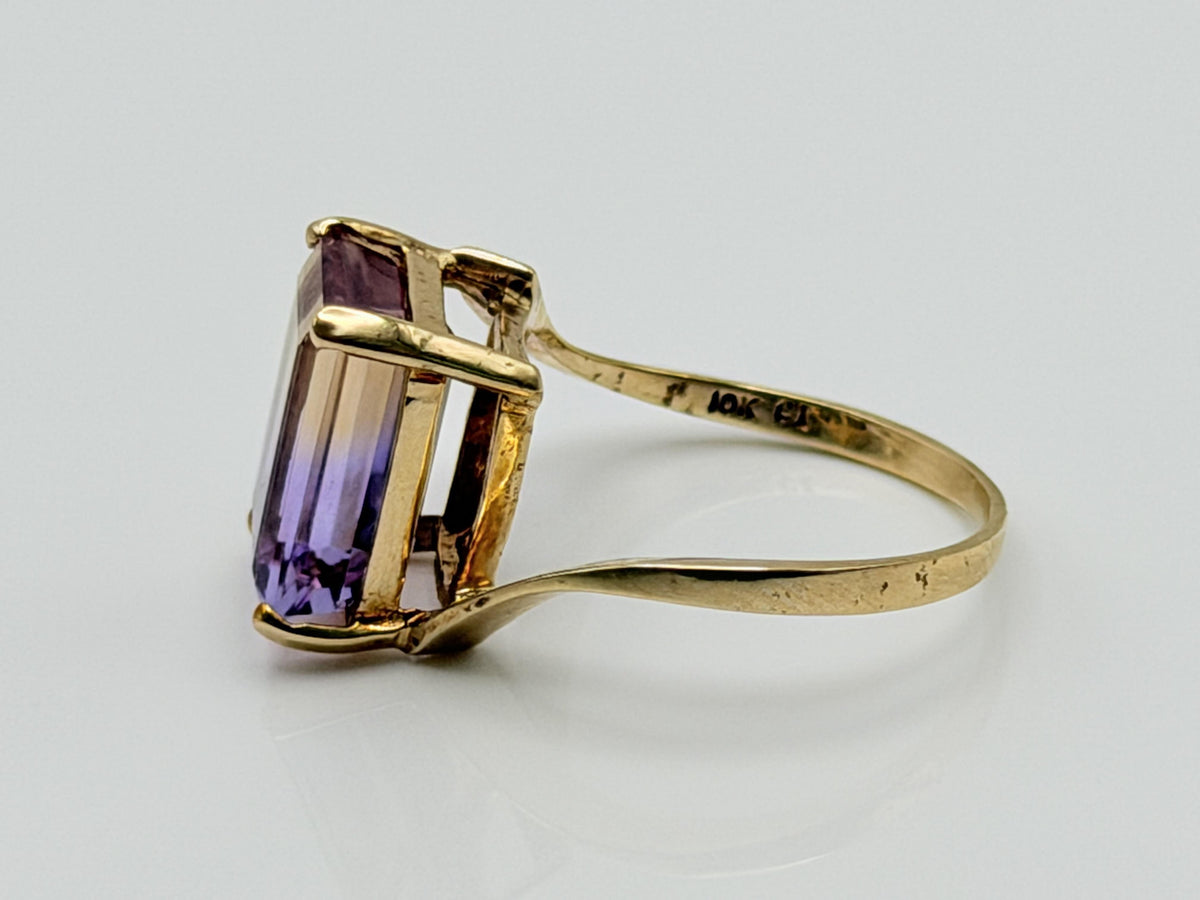 10k Vintage Emerald Cut Ametrine Ring Purple Yellow Cocktail Ring