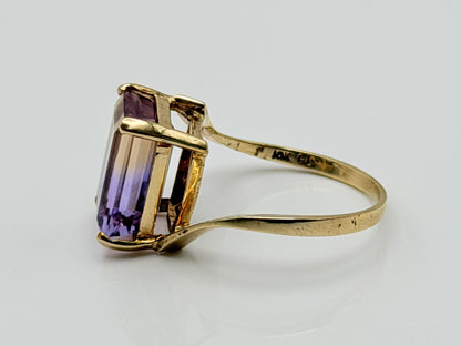 10k Vintage Emerald Cut Ametrine Ring Purple Yellow Cocktail Ring