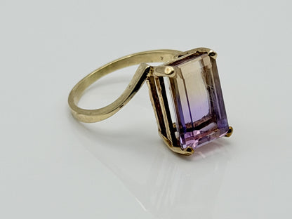 10k Vintage Emerald Cut Ametrine Ring Purple Yellow Cocktail Ring