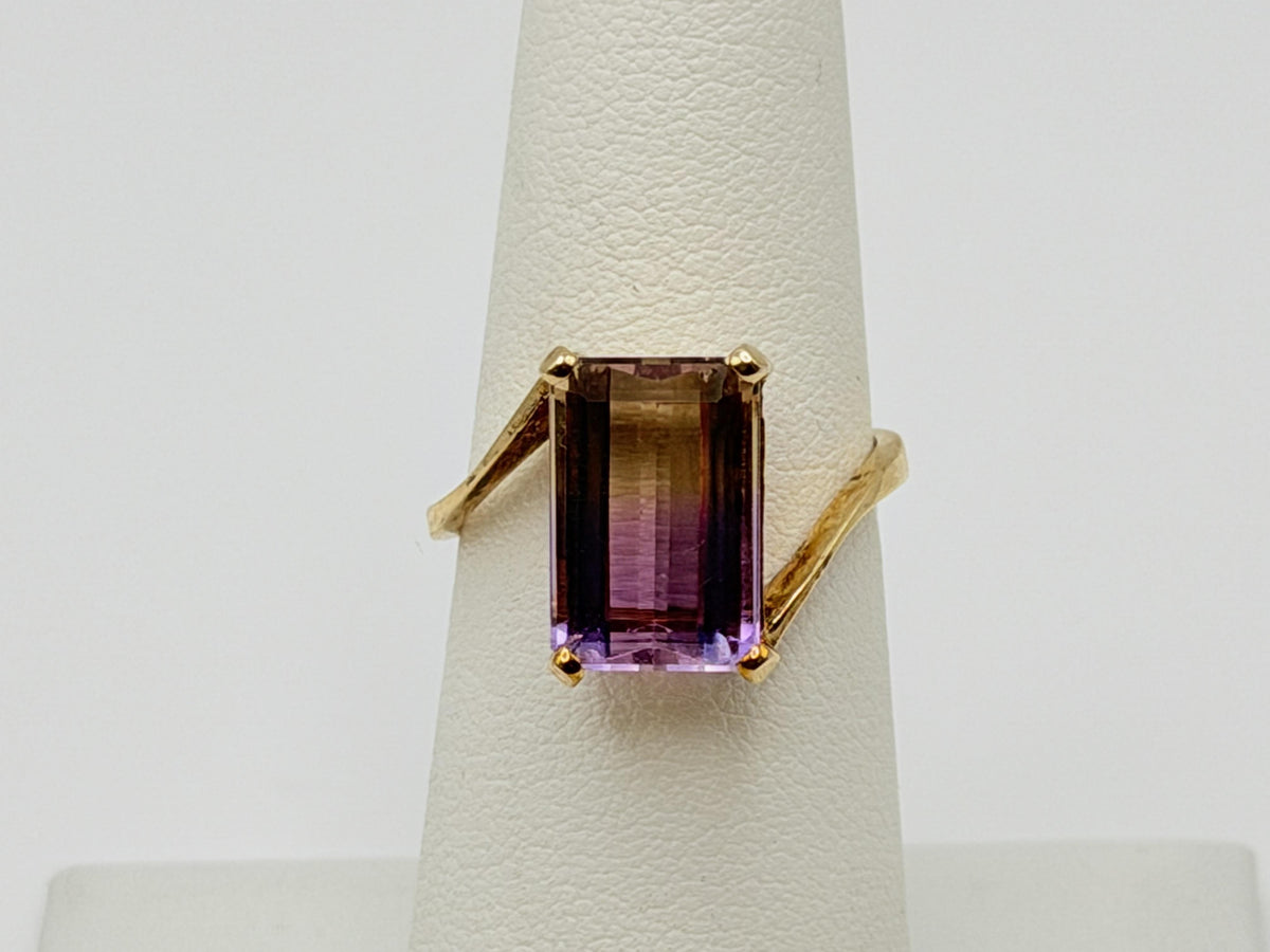 10k Vintage Emerald Cut Ametrine Ring Purple Yellow Cocktail Ring