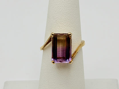 10k Vintage Emerald Cut Ametrine Ring Purple Yellow Cocktail Ring