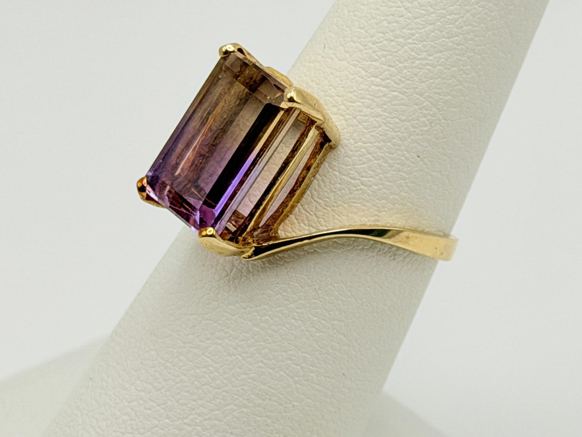 10k Vintage Emerald Cut Ametrine Ring Purple Yellow Cocktail Ring