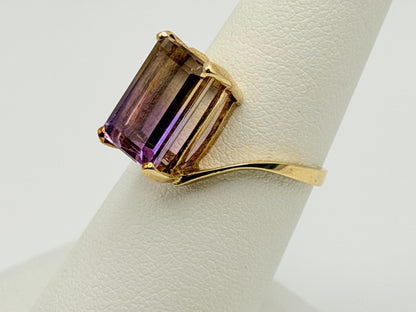 10k Vintage Emerald Cut Ametrine Ring Purple Yellow Cocktail Ring