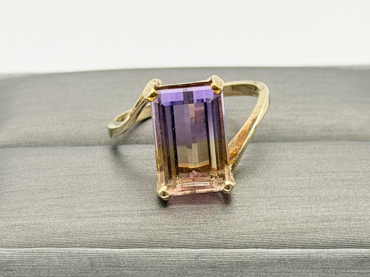 10k Vintage Emerald Cut Ametrine Ring Purple Yellow Cocktail Ring