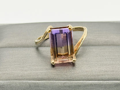 10k Vintage Emerald Cut Ametrine Ring Purple Yellow Cocktail Ring