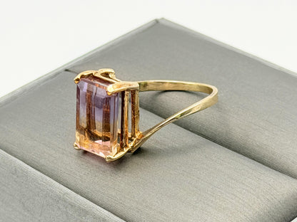 10k Vintage Emerald Cut Ametrine Ring Purple Yellow Cocktail Ring