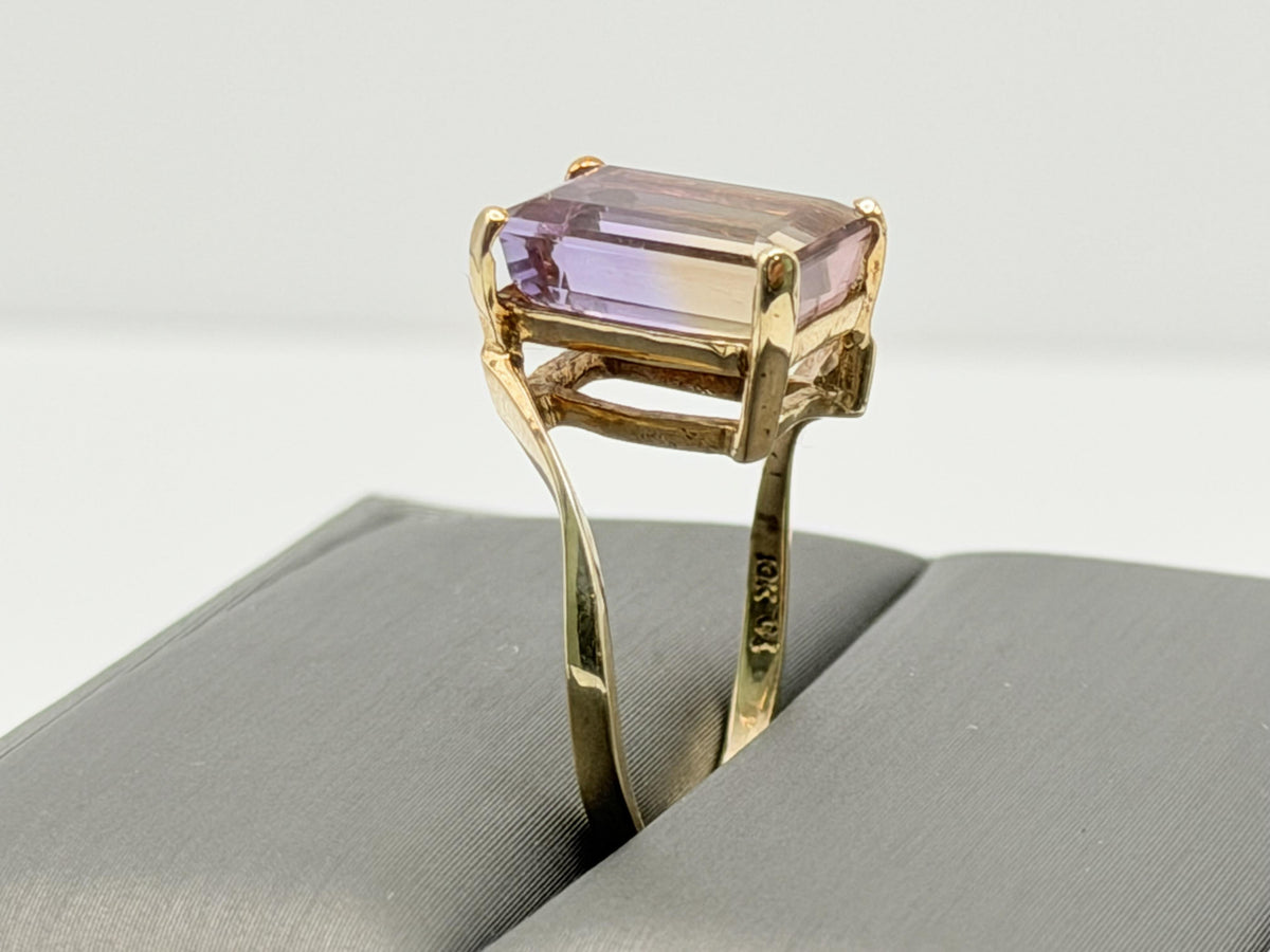 10k Vintage Emerald Cut Ametrine Ring Purple Yellow Cocktail Ring
