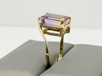 10k Vintage Emerald Cut Ametrine Ring Purple Yellow Cocktail Ring