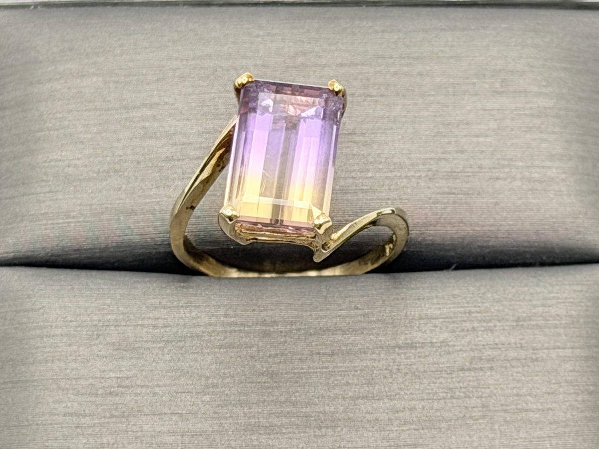 10k Vintage Emerald Cut Ametrine Ring Purple Yellow Cocktail Ring