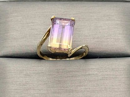 10k Vintage Emerald Cut Ametrine Ring Purple Yellow Cocktail Ring