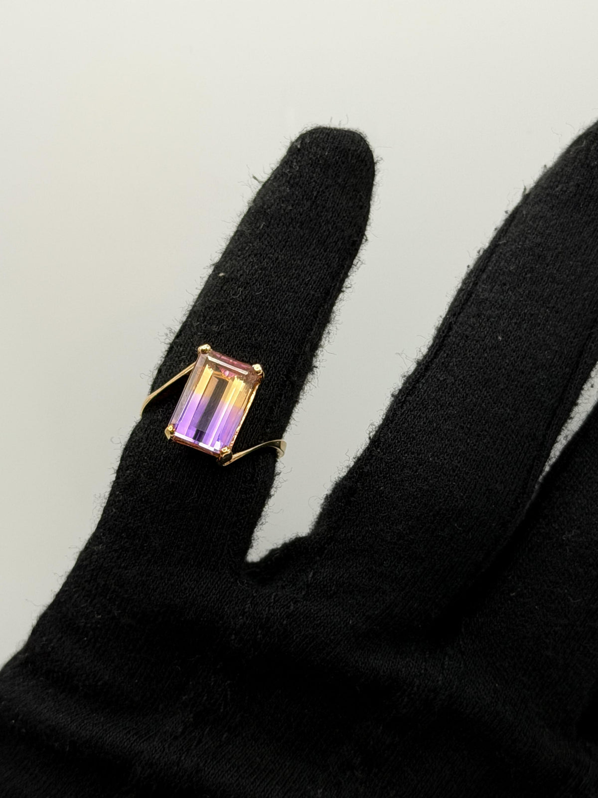 10k Vintage Emerald Cut Ametrine Ring Purple Yellow Cocktail Ring