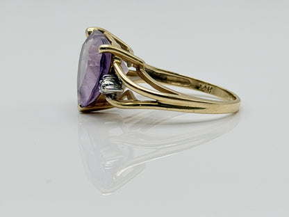 Vintage 14K Gold Heart Amethyst & Diamond Ring, Natural Amethyst Heart Ring