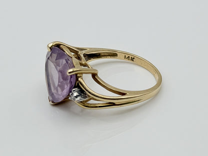 Vintage 14K Gold Heart Amethyst & Diamond Ring, Natural Amethyst Heart Ring