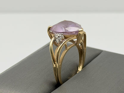 Vintage 14K Gold Heart Amethyst & Diamond Ring, Natural Amethyst Heart Ring