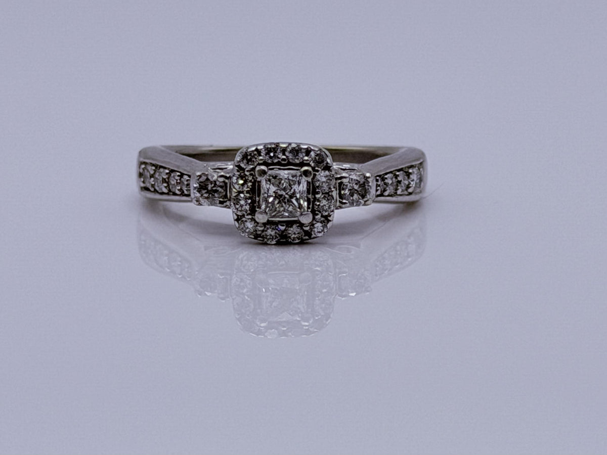 Vintage 14K White Gold Diamond Halo Engagement Ring