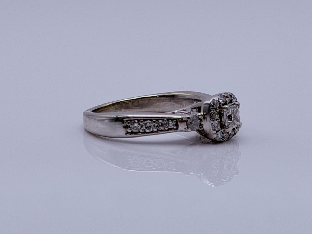 Vintage 14K White Gold Diamond Halo Engagement Ring