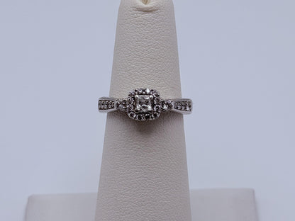 Vintage 14K White Gold Diamond Halo Engagement Ring