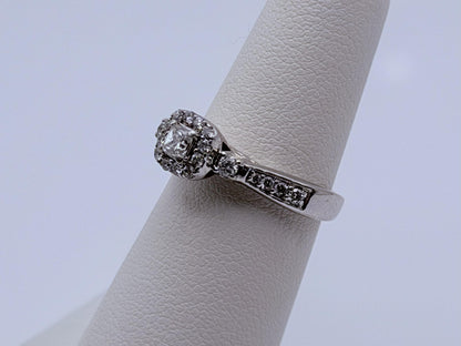 Vintage 14K White Gold Diamond Halo Engagement Ring