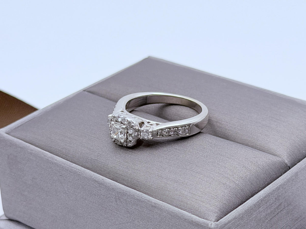 Vintage 14K White Gold Diamond Halo Engagement Ring