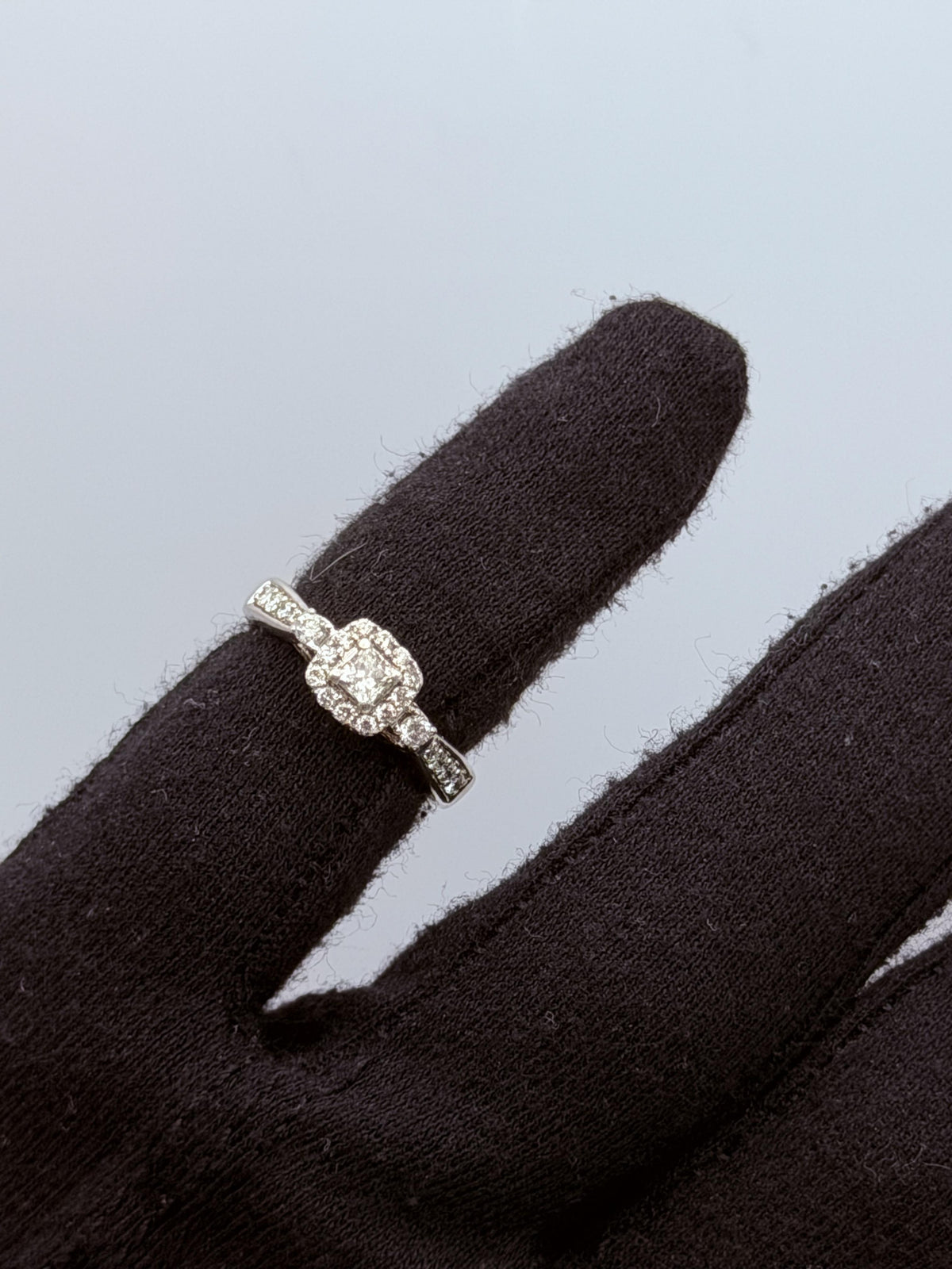 Vintage 14K White Gold Diamond Halo Engagement Ring