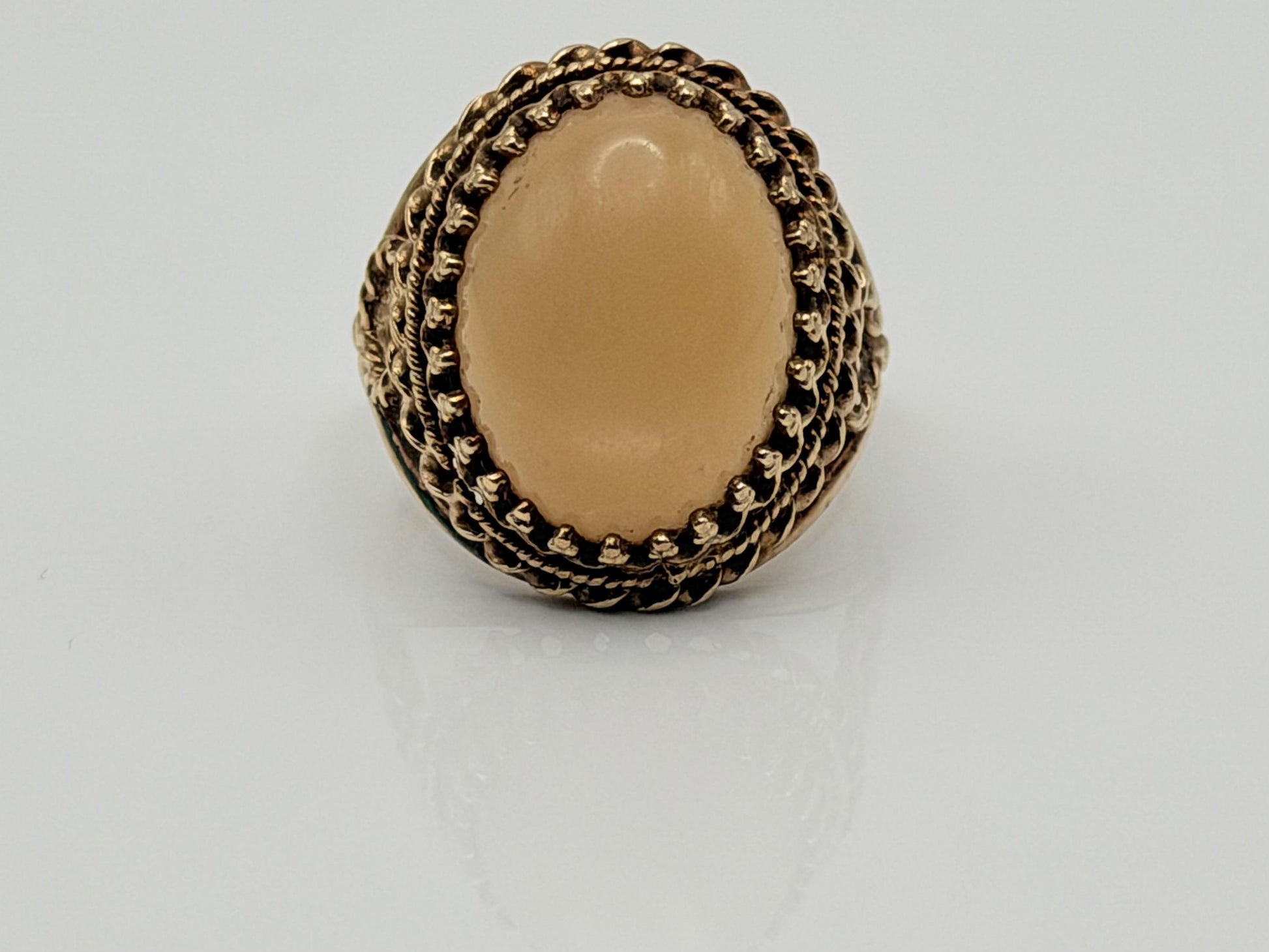 Vintage 10K Yellow Gold Moonstone Ring Large Oval Cabochon Ring