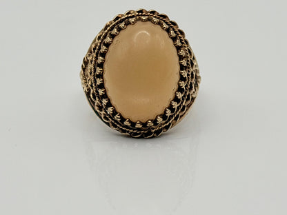 Vintage 10K Yellow Gold Moonstone Ring Large Oval Cabochon Ring