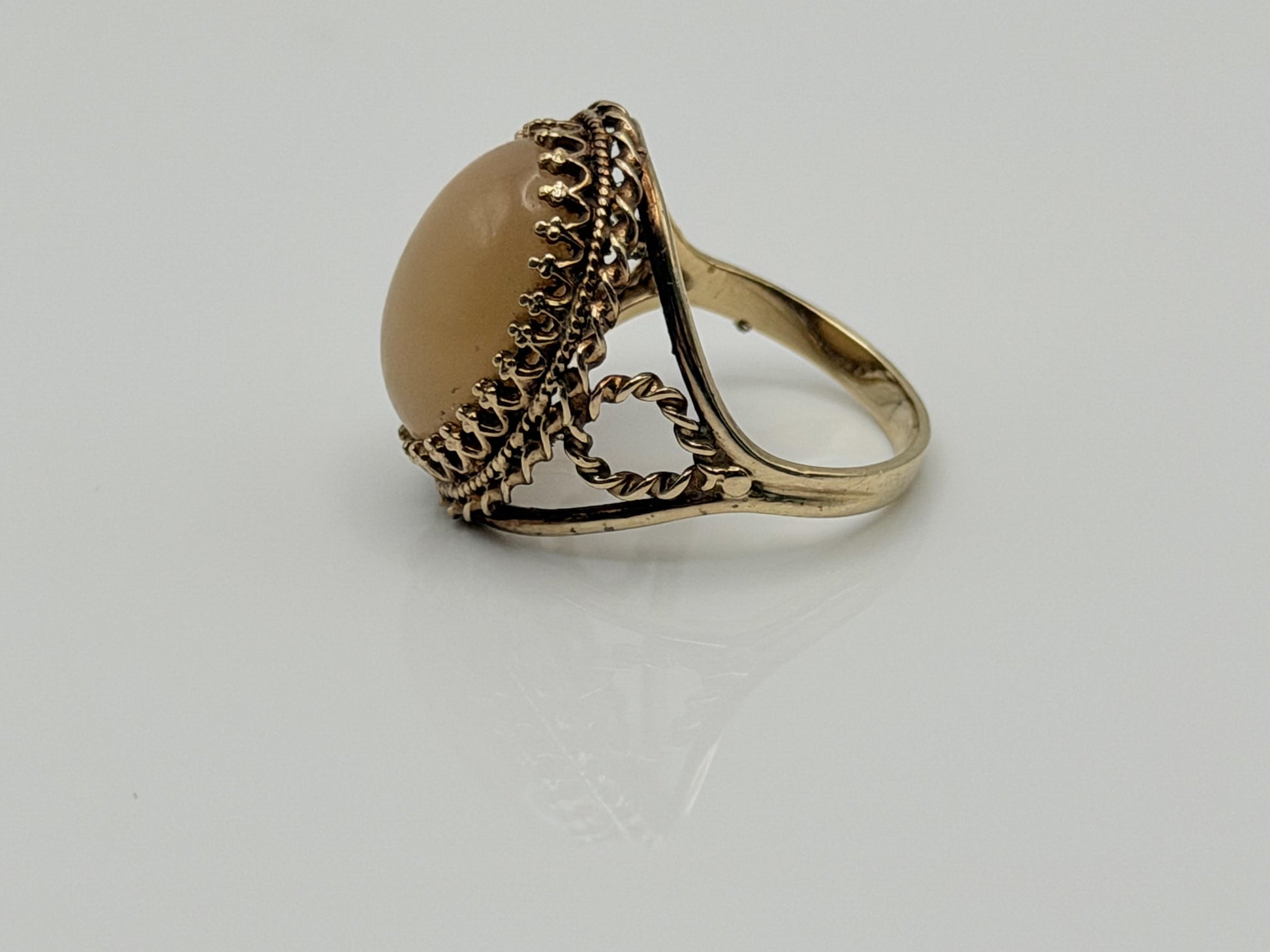 Vintage 10K Yellow Gold Moonstone Ring Large Oval Cabochon Ring