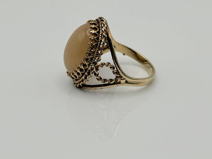 Vintage 10K Yellow Gold Moonstone Ring Large Oval Cabochon Ring