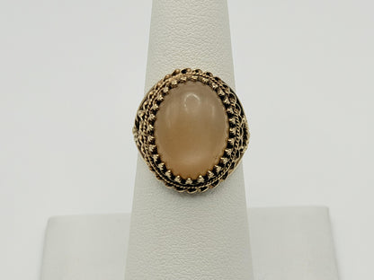 Vintage 10K Yellow Gold Moonstone Ring Large Oval Cabochon Ring