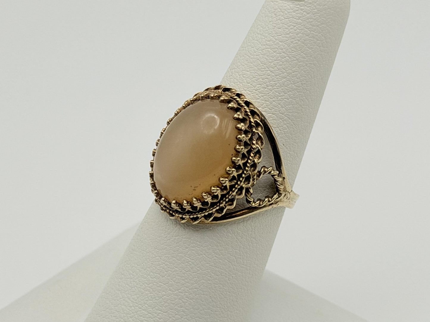 Vintage 10K Yellow Gold Moonstone Ring Large Oval Cabochon Ring
