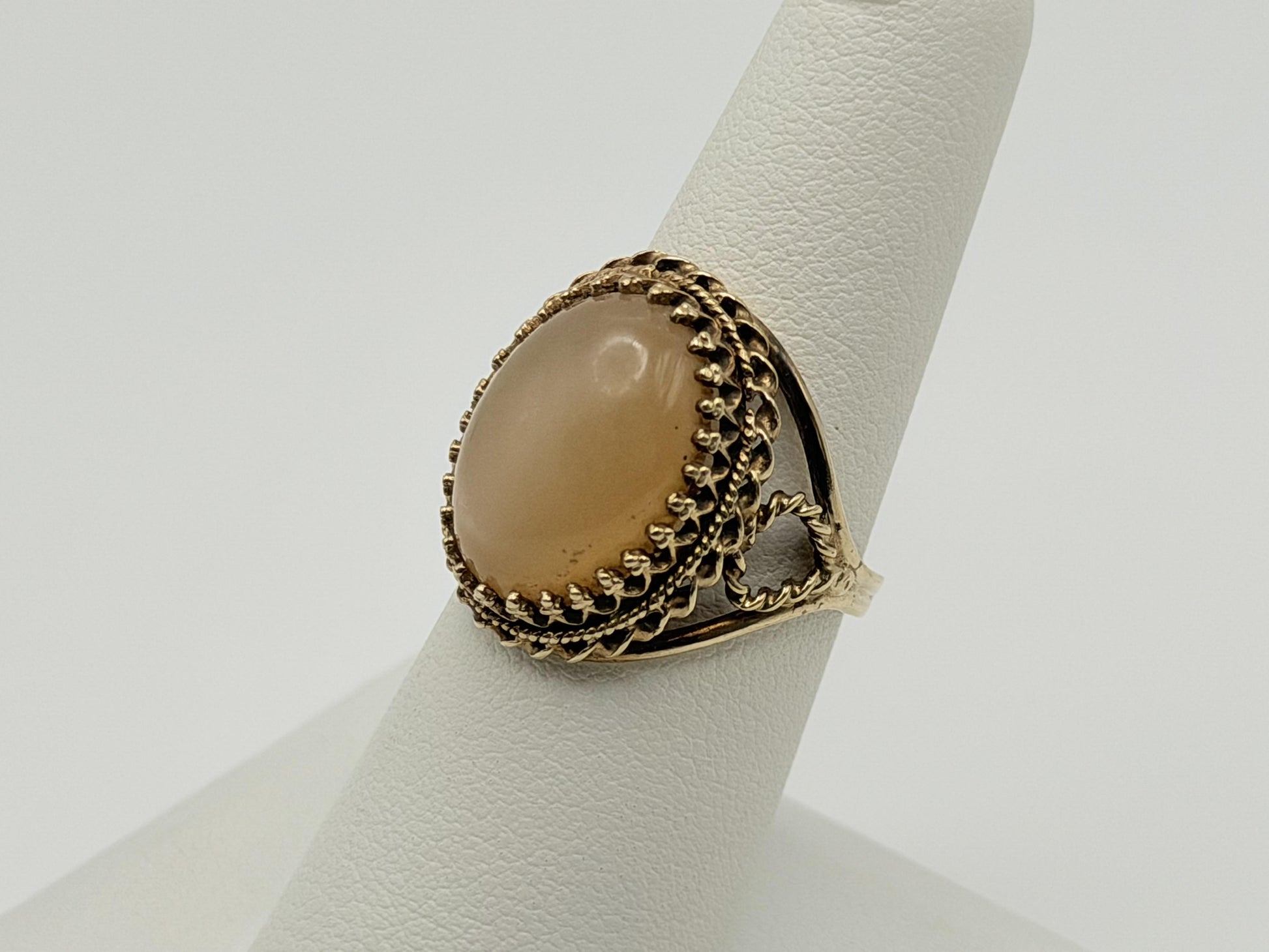 Vintage 10K Yellow Gold Moonstone Ring Large Oval Cabochon Ring