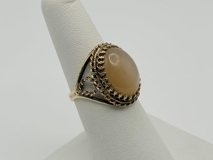 Vintage 10K Yellow Gold Moonstone Ring Large Oval Cabochon Ring