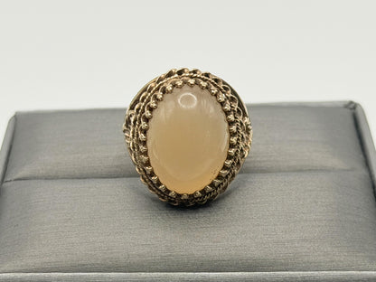 Vintage 10K Yellow Gold Moonstone Ring Large Oval Cabochon Ring