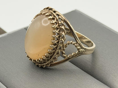 Vintage 10K Yellow Gold Moonstone Ring Large Oval Cabochon Ring