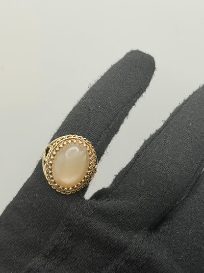 Vintage 10K Yellow Gold Moonstone Ring Large Oval Cabochon Ring