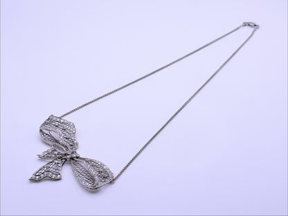 Antique Platinum Diamond Bow Necklace 2.71 CTW Old European & Rose Cut Diamonds