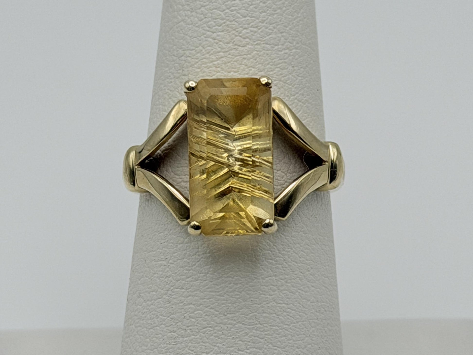 Vintage 14K Yellow Gold Citrine Ring, Large Rectangular Citrine Statement Ring