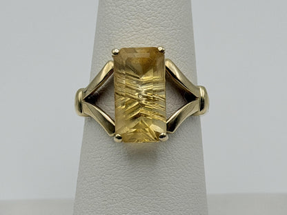 Vintage 14K Yellow Gold Citrine Ring, Large Rectangular Citrine Statement Ring