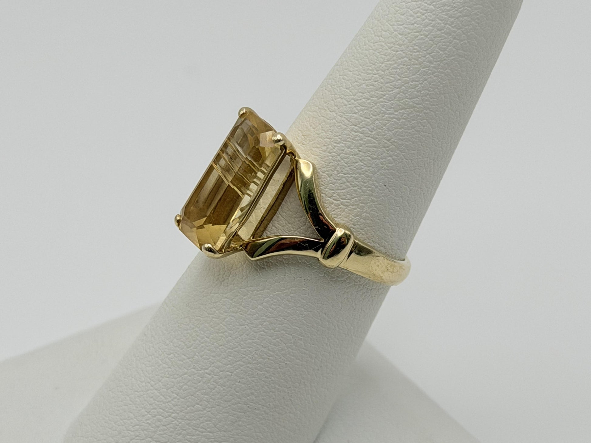 Vintage 14K Yellow Gold Citrine Ring, Large Rectangular Citrine Statement Ring