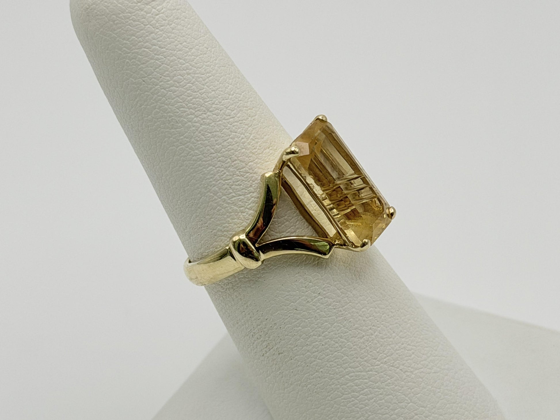Vintage 14K Yellow Gold Citrine Ring, Large Rectangular Citrine Statement Ring