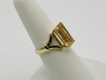 Vintage 14K Yellow Gold Citrine Ring, Large Rectangular Citrine Statement Ring