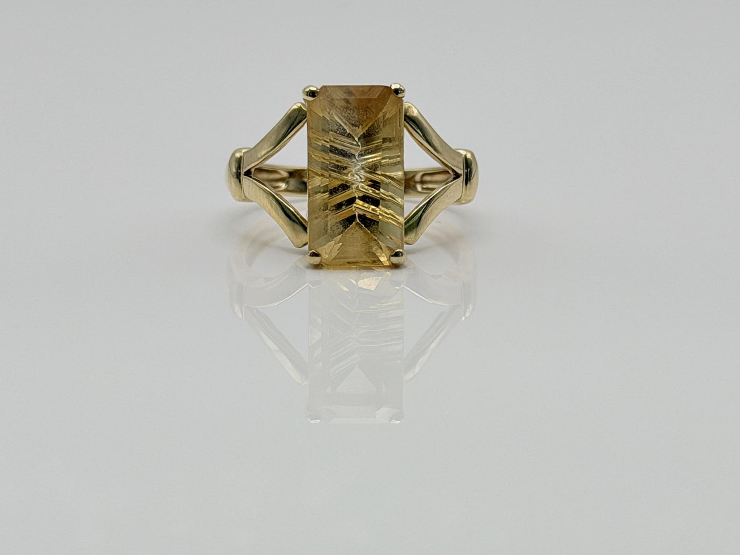 Vintage 14K Yellow Gold Citrine Ring, Large Rectangular Citrine Statement Ring