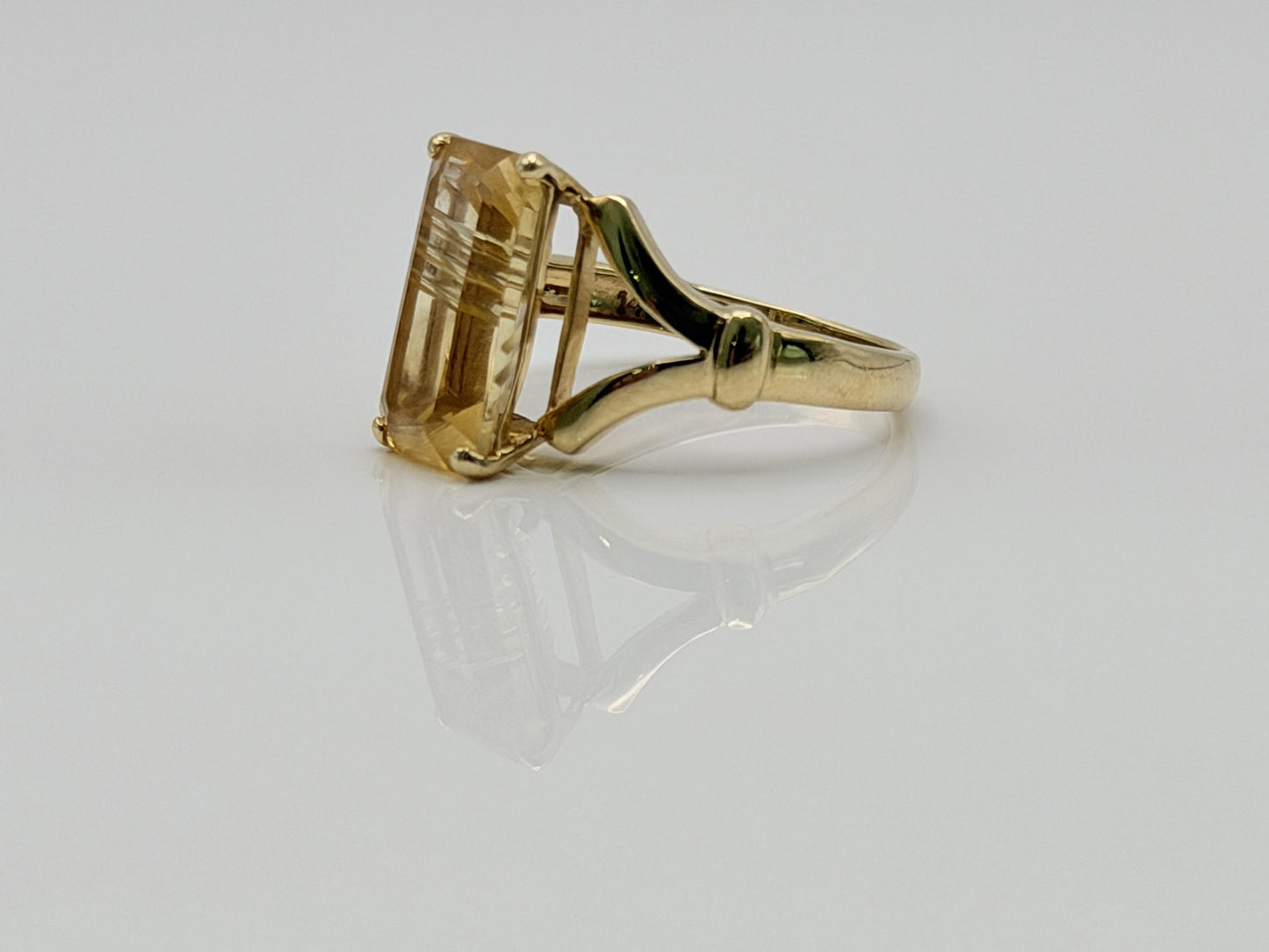 Vintage 14K Yellow Gold Citrine Ring, Large Rectangular Citrine Statement Ring