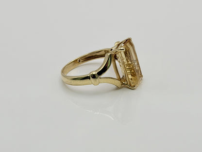 Vintage 14K Yellow Gold Citrine Ring, Large Rectangular Citrine Statement Ring