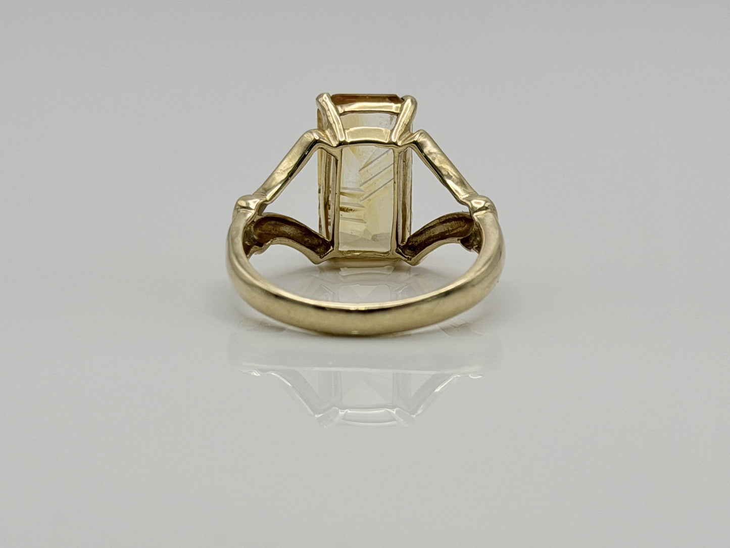Vintage 14K Yellow Gold Citrine Ring, Large Rectangular Citrine Statement Ring